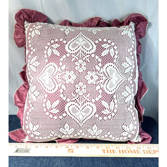 VTG Lace And Ruffle Sateen Back Doily Throw Pillow Cottage Core Boho Granny - Picture 1 of 6